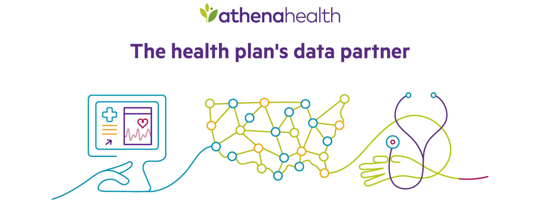 custom image of athena health plan- including an image of a computer, stethoscope and and interconnected US map indicating their connection